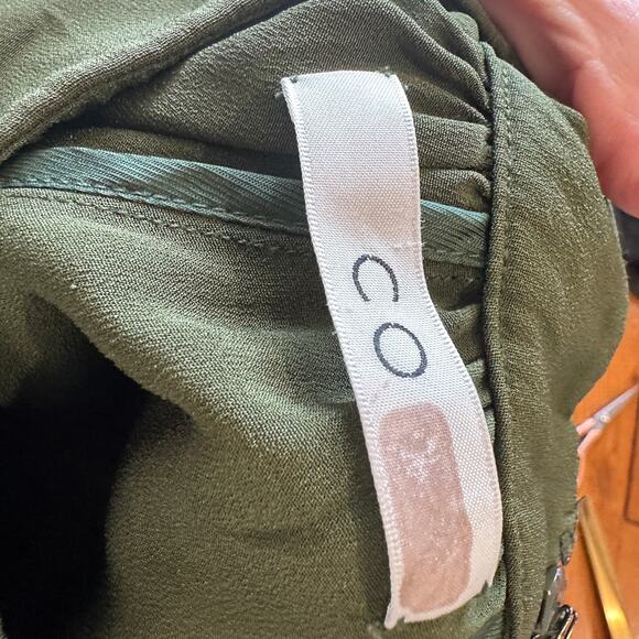 CO Olive Green Wrap Top MEDIUM Balloon Sleeve Career Mockneck Silk Designer $900 - Picture 10 of 12